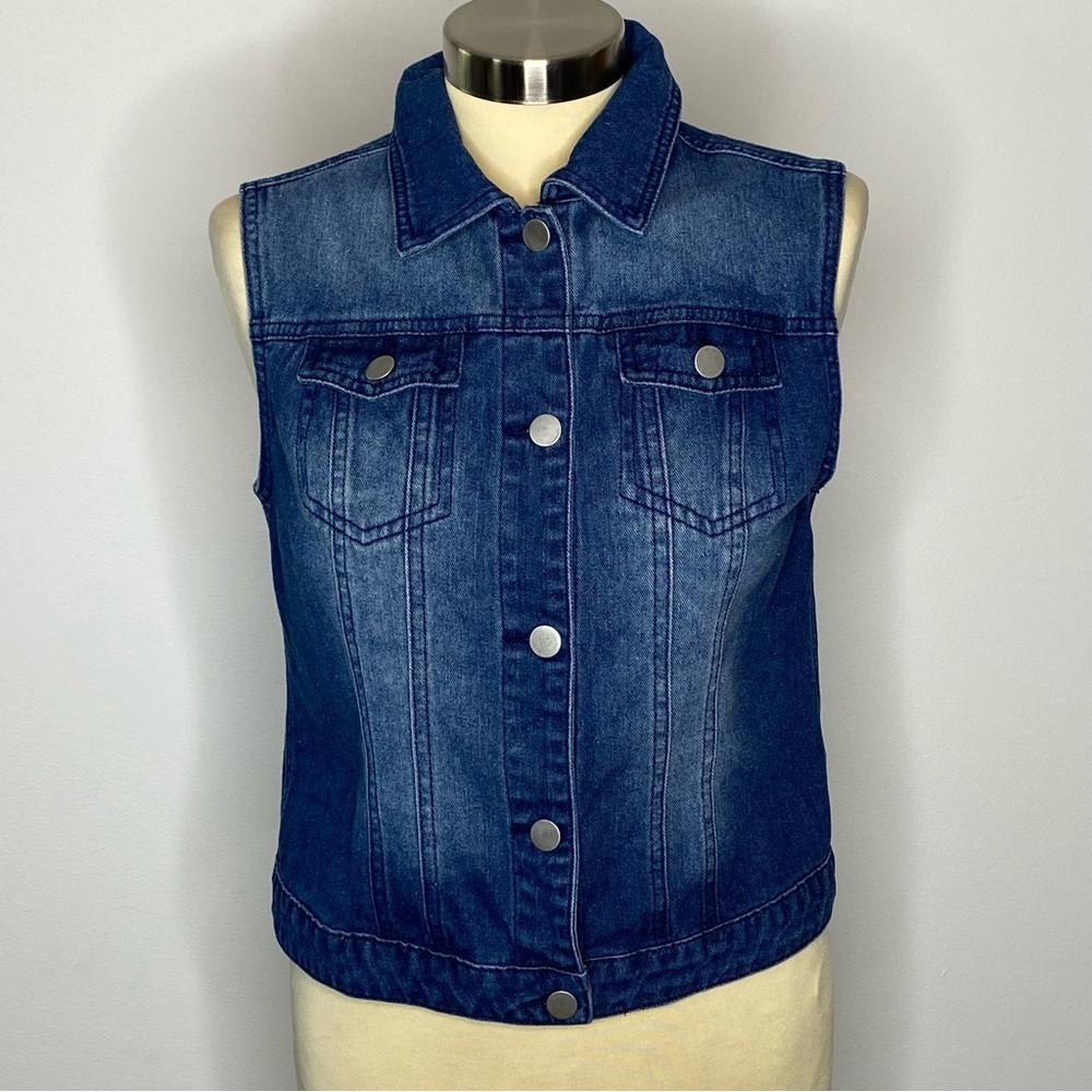 Allegra K Blue Denim Button Front Vest